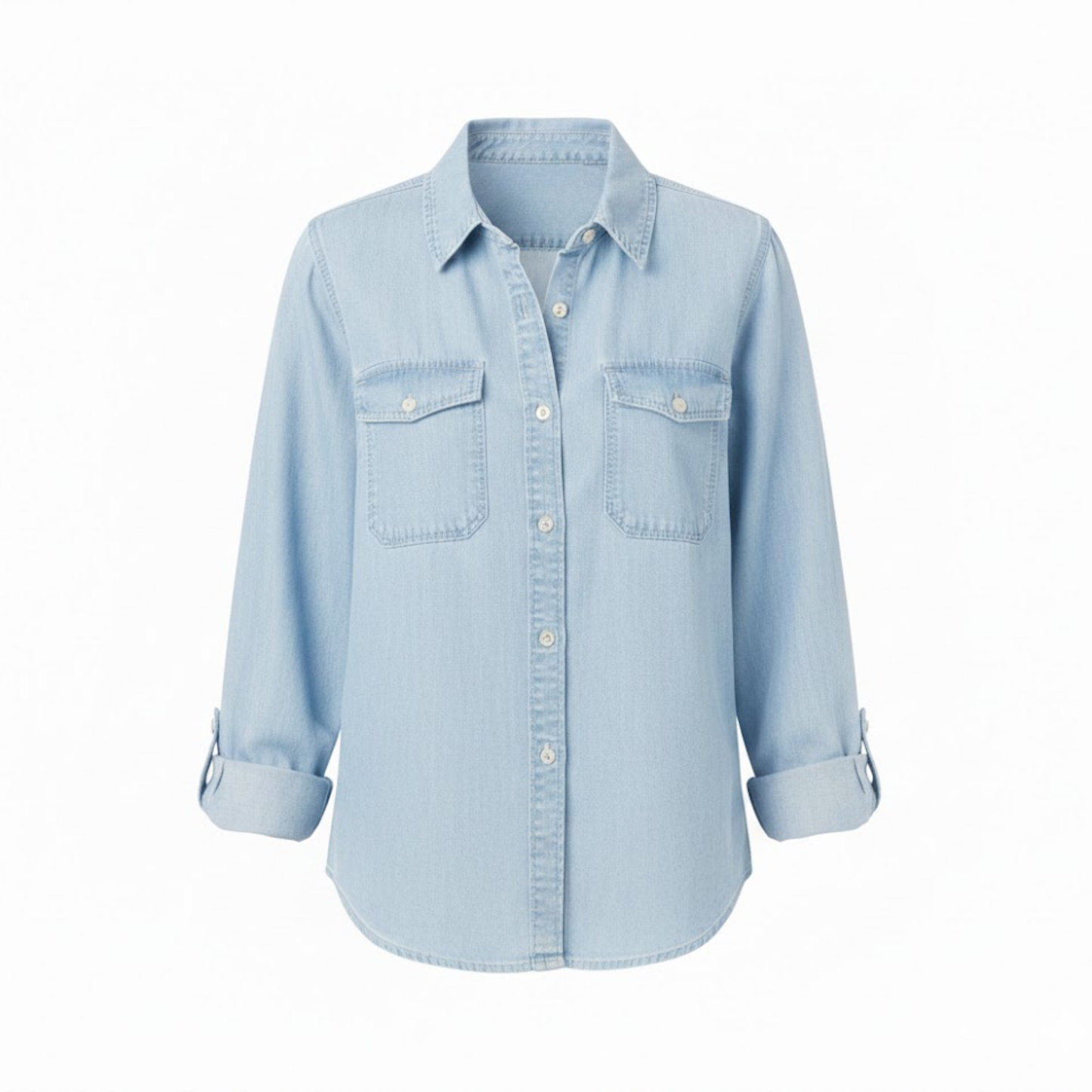 Casual Women's Long Sleeve Denim Shirt with Turn Down Collar - Cotton Blouse