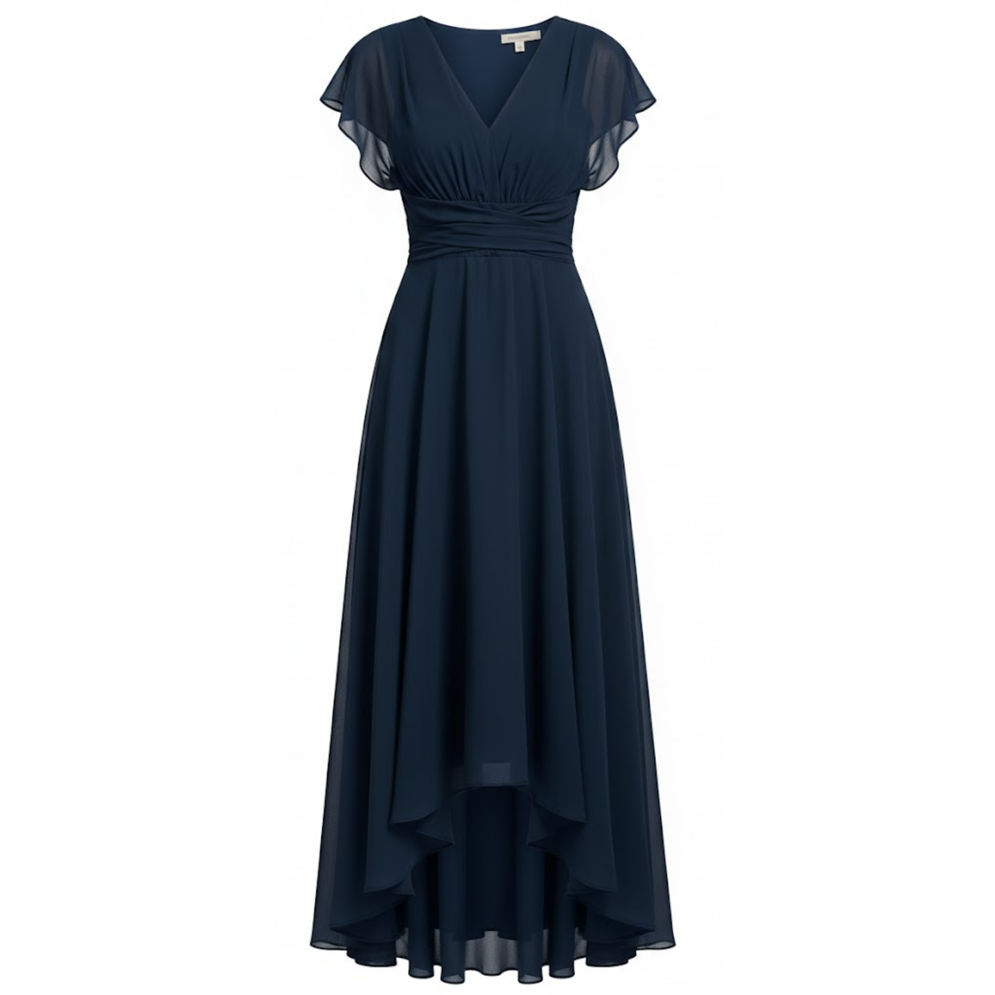 Elegant V-Neck Chiffon Midi Dress with Batwing Sleeves and Irregular Hem for Evening Parties