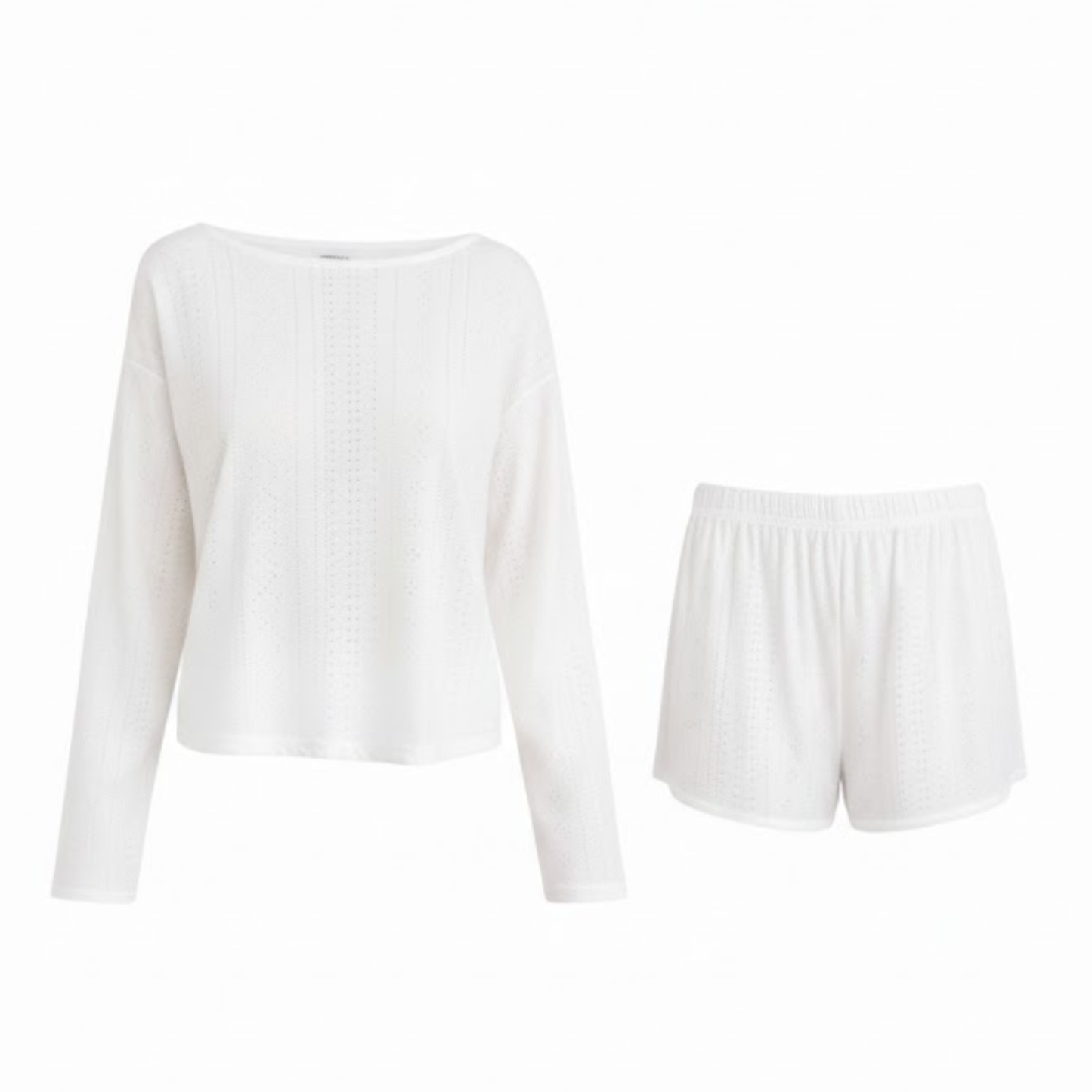 Cozy Women's Long Sleeve Pajama Set with Round Neck Top and Shorts - 2 Piece Loungewear Outfit