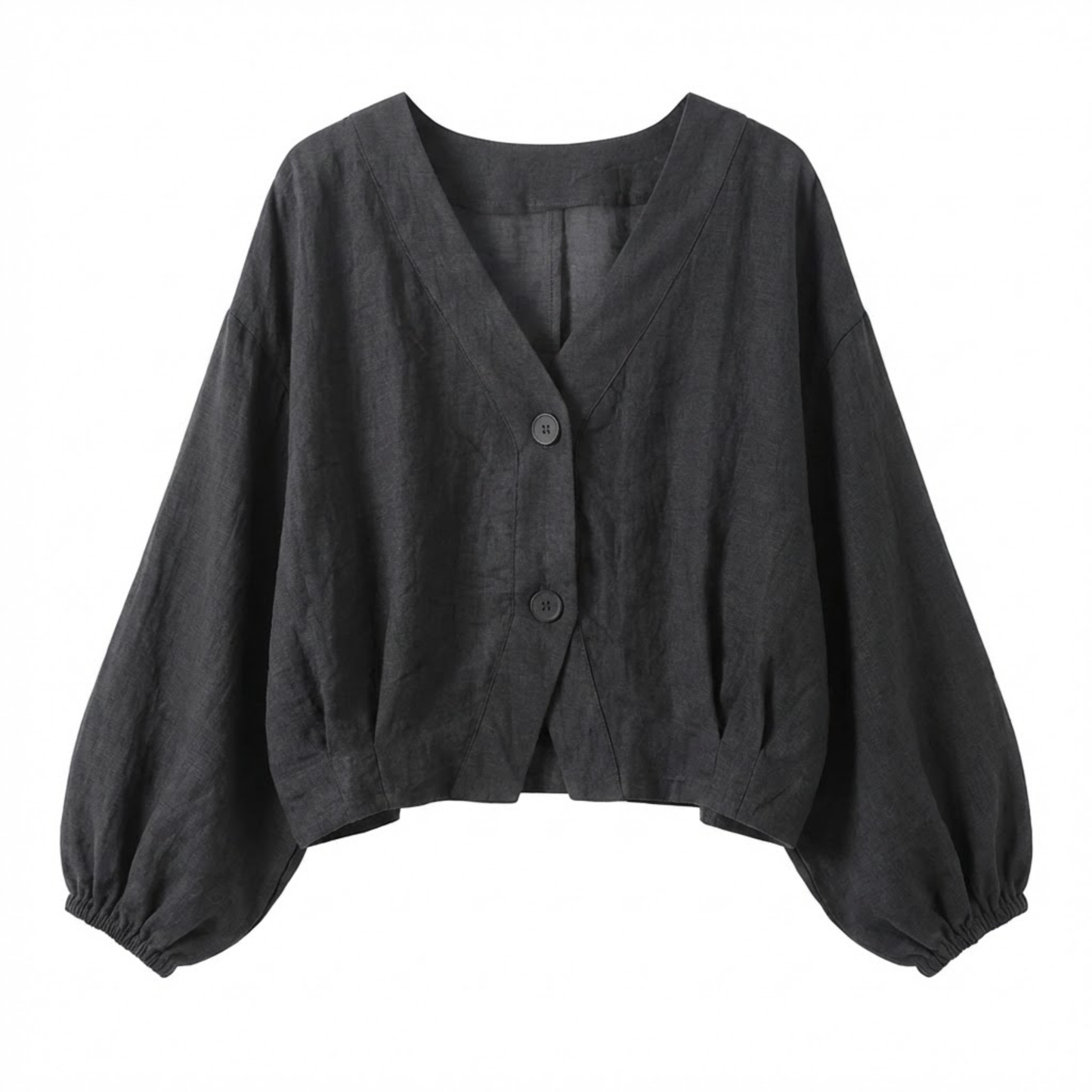 Lightweight Women's V-Neck Cotton Blouse with Batwing Sleeves - Casual Button Down Top