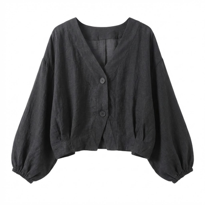 Lightweight Women's V-Neck Cotton Blouse with Batwing Sleeves - Casual Button Down Top