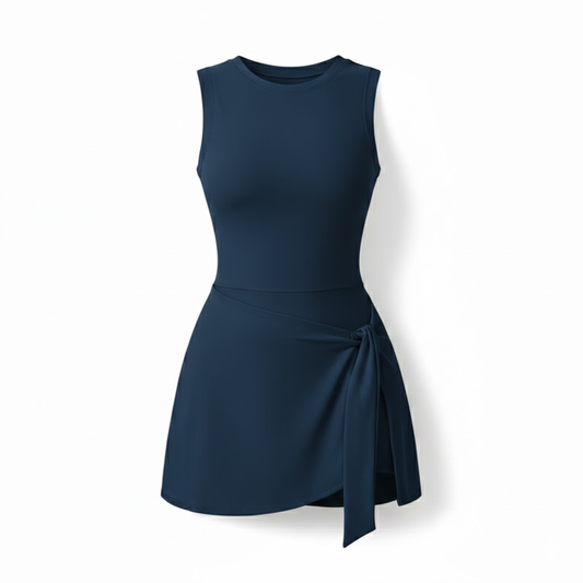 Women's Sleeveless Tennis Dress with Integrated Shorts for Active Training and Fitness