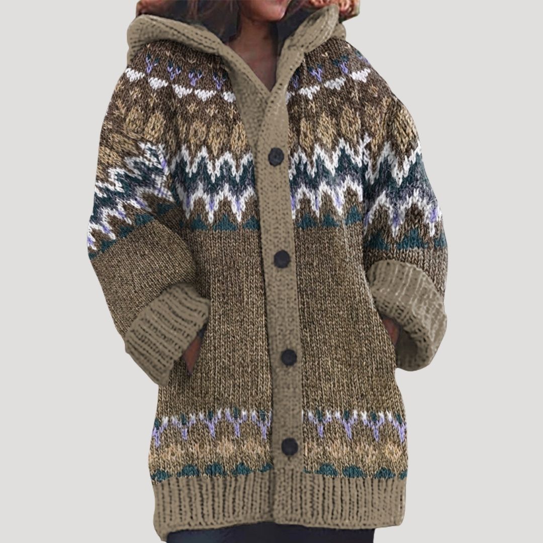 Cozy Women's Fair Isle Chunky Knit Hooded Cardigan for Warmth and Style