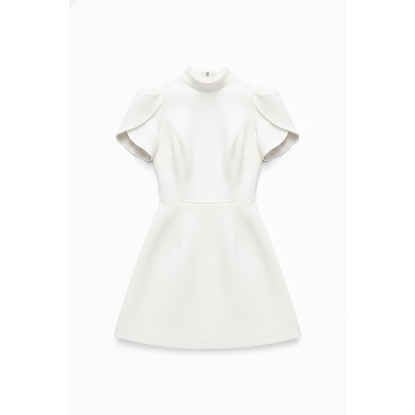A-Line Mini Dress with Short Puff Sleeves and Bow Detail Empire Waist Short Gown