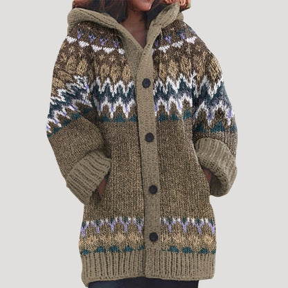 Cozy Women's Fair Isle Chunky Knit Hooded Cardigan for Winter Layering