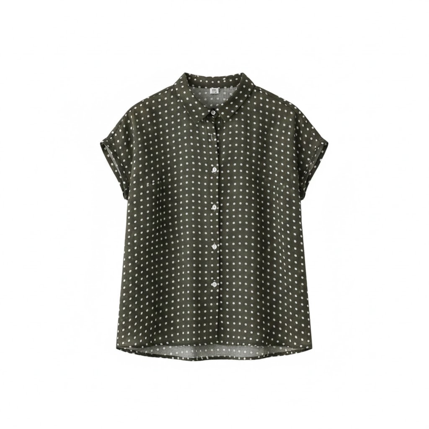 Women's Short Sleeve Polka Dot Blouse - Loose Fit Cotton Linen Shirt with Pleated Collar