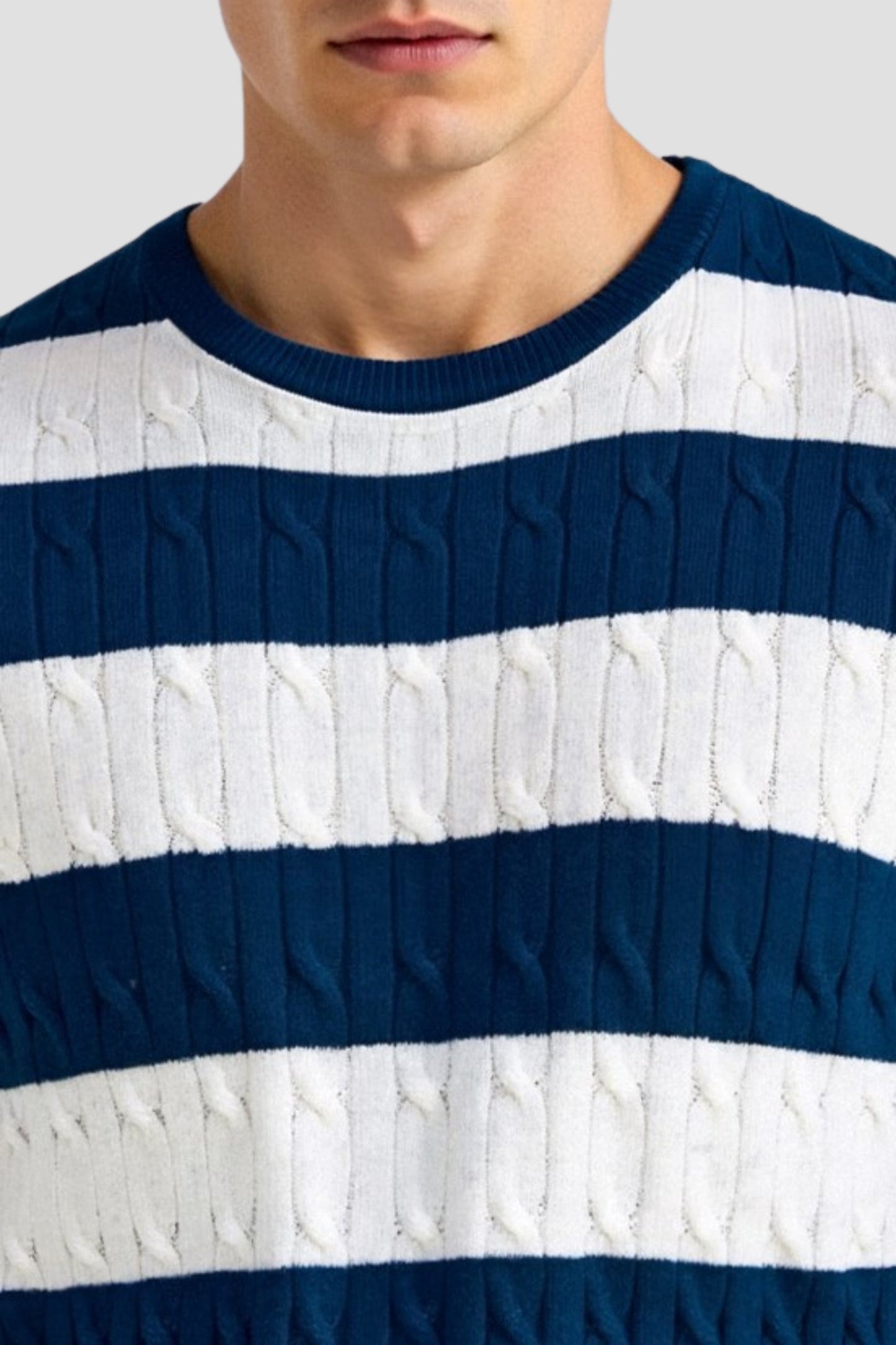 Striped Cable Knit Crew Neck T-Shirt for Men