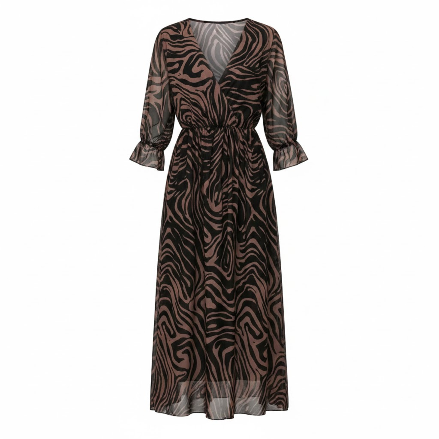 V-Neck Floral Midi Dress with Short Sleeves and Front Split - A-Line Wrap Tie Waist Party Dress