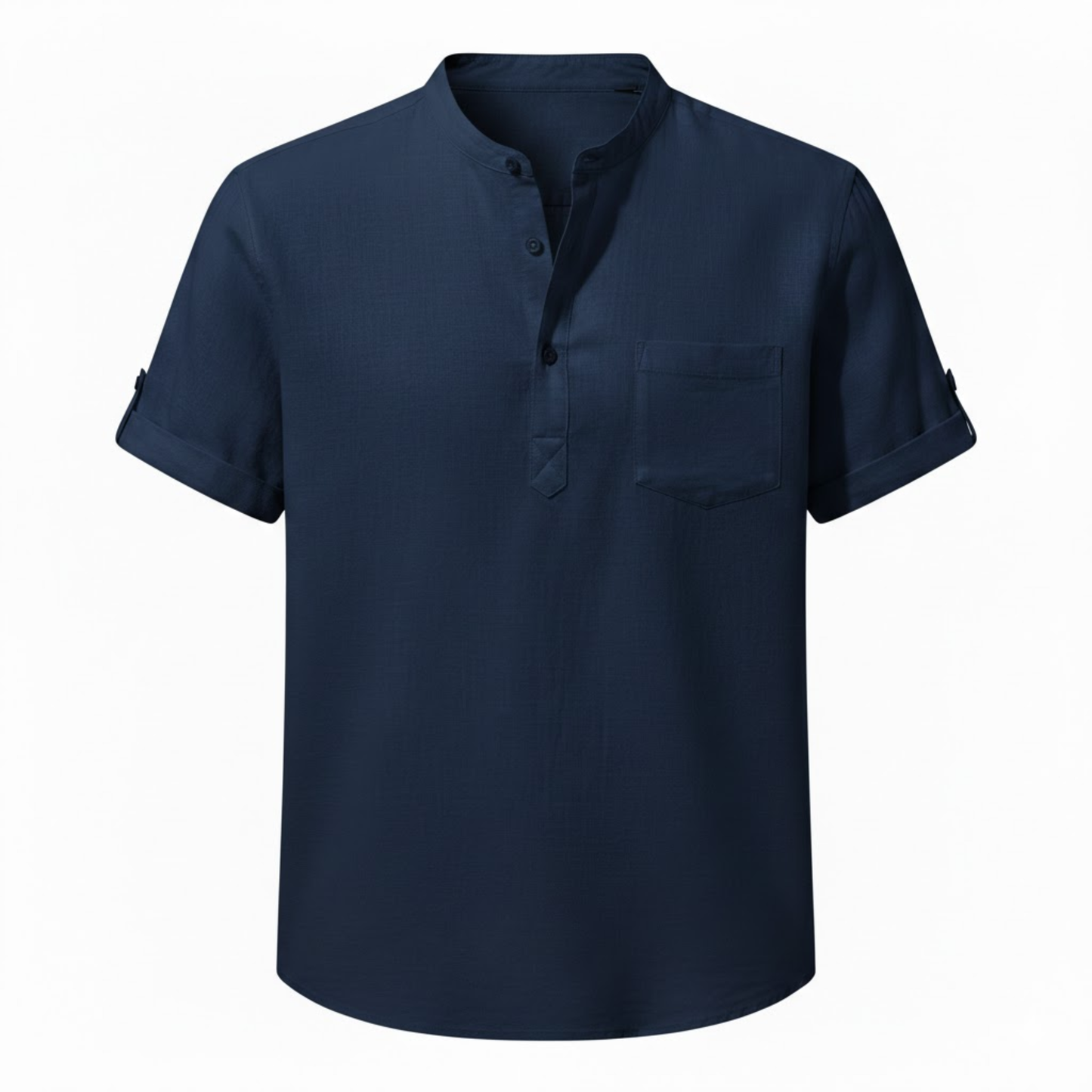 Men's Short Sleeve Cotton Linen Henley Shirt - Breathable Casual Beach Top with Pocket