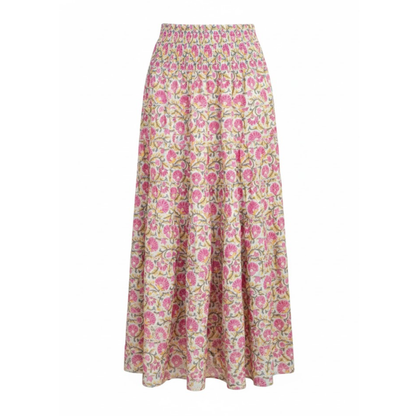 Women's High Waist A-Line Maxi Skirt with Elastic Waist - Floor-Length Printed Flare Design