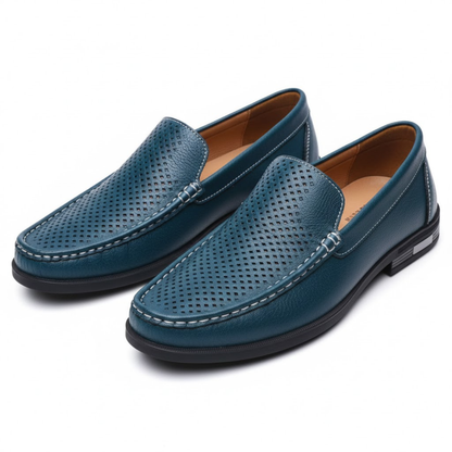 Men's Breathable Leather Slip-On Loafers - Perforated Formal Shoes for Office and Weddings