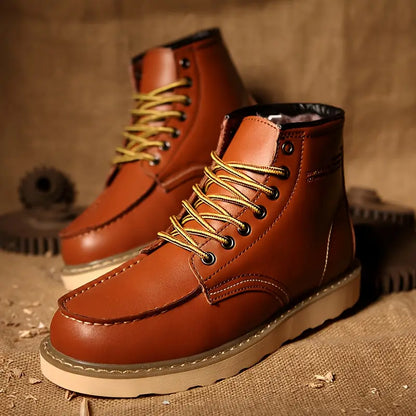 Men's Winter Ankle Boots - Lace-Up Design, Thick Sole for Daily Comfort