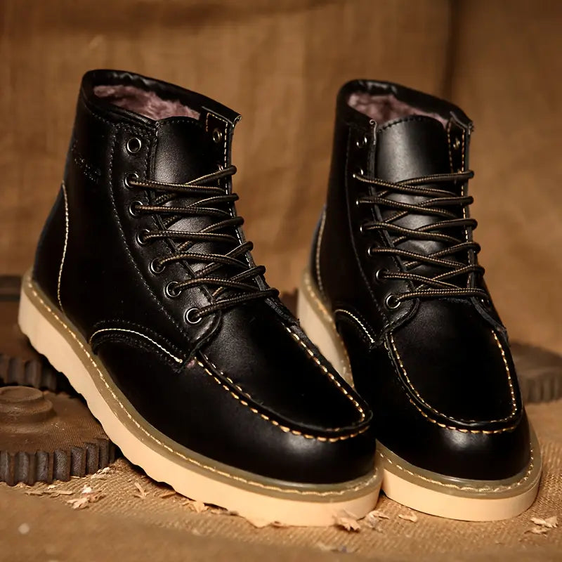 Men's Winter Ankle Boots - Lace-Up Design, Thick Sole for Daily Comfort