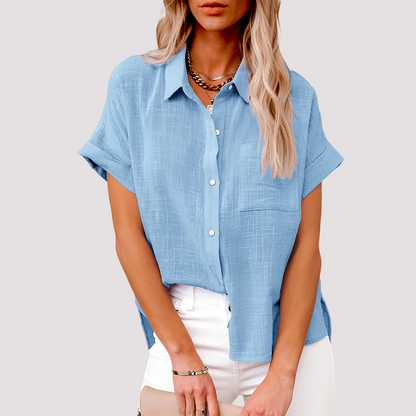 Josie - Loose-Fitting Short-Sleeve Blouse with Pocket for Women