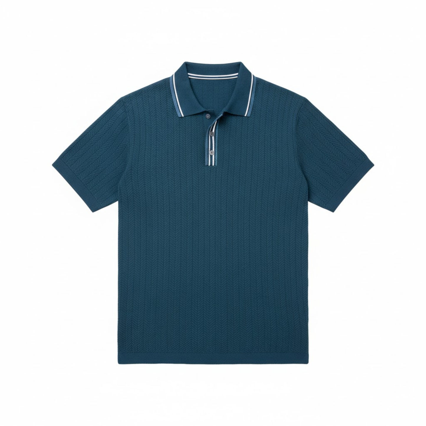 Men's Casual Short Sleeve Knit Polo Shirt - Retro Textured Viscose Button-Down Tee