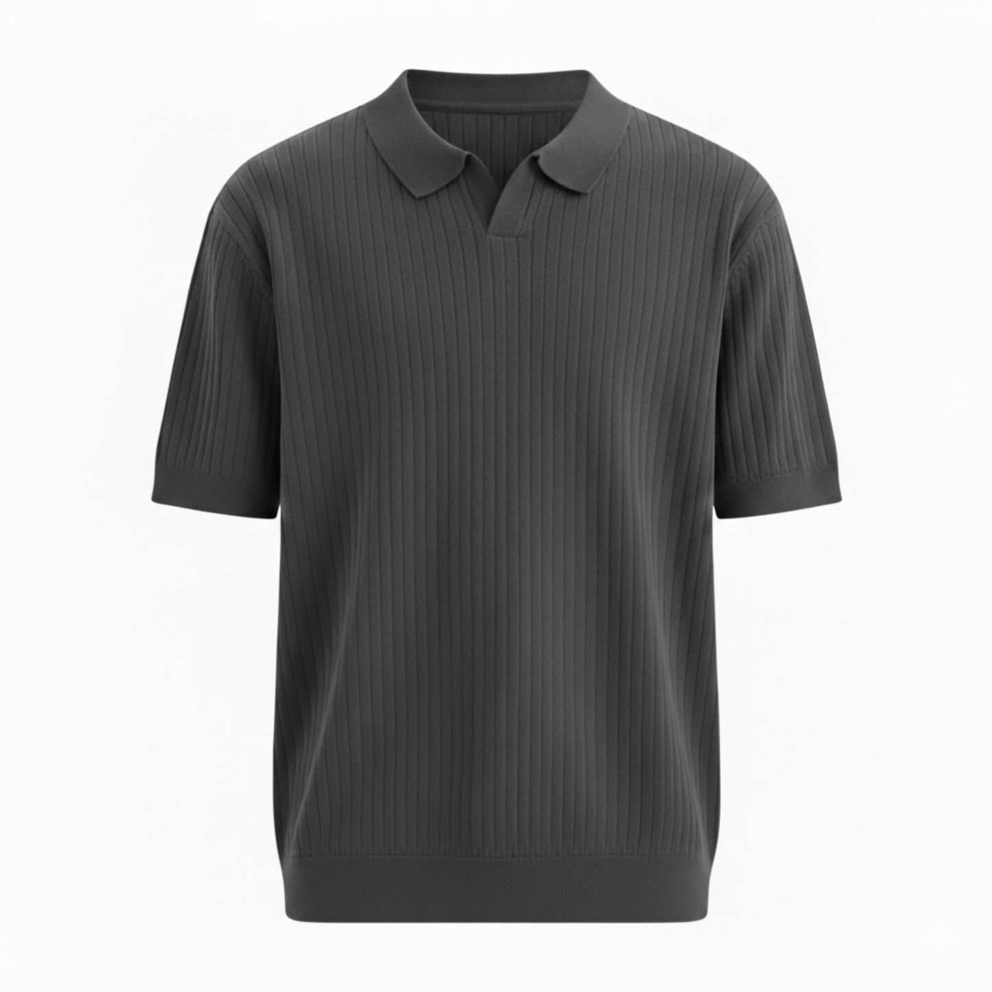 Men's Slim Fit Quick Dry Short Sleeve Ribbed Knit Polo Shirt for Golf and Casual Wear
