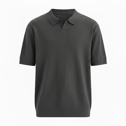 Men's Slim Fit Quick Dry Short Sleeve Ribbed Knit Polo Shirt for Golf and Casual Wear