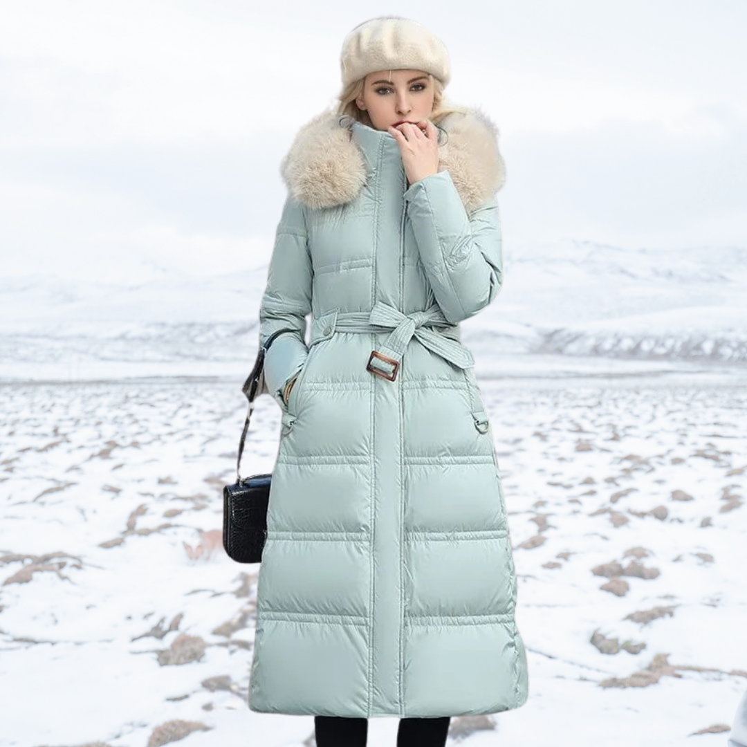 Women's Winter Padded Parka with Adjustable Drawstring Waist and Removable Fluffy Hood