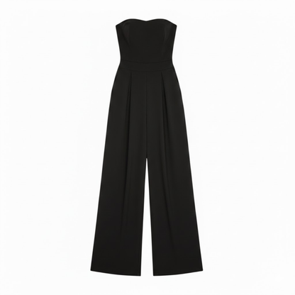 Women's Strapless Wide Leg Jumpsuit - Sleeveless Full Length Broadcloth Romper for Summer Fashion