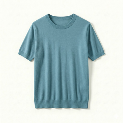 Men's Short Sleeve Crew Neck Merino Wool Blend T-Shirt - Breathable Knit Tee for Comfort