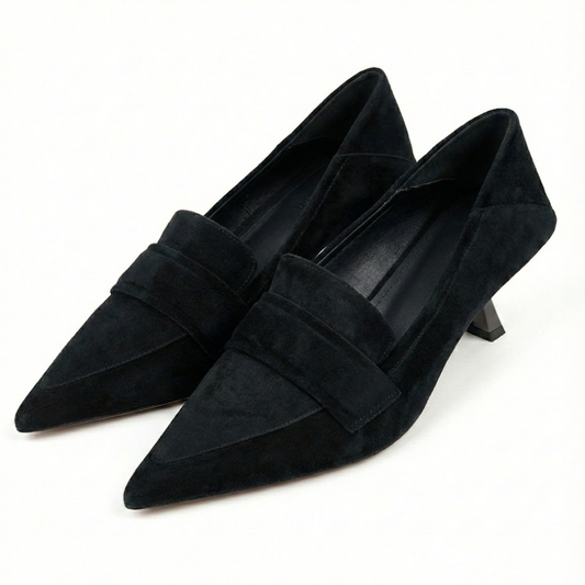 Women's Vintage Velvet Pointed Toe Slip-On Kitten Heels - Elegant High Heels for Chic Style