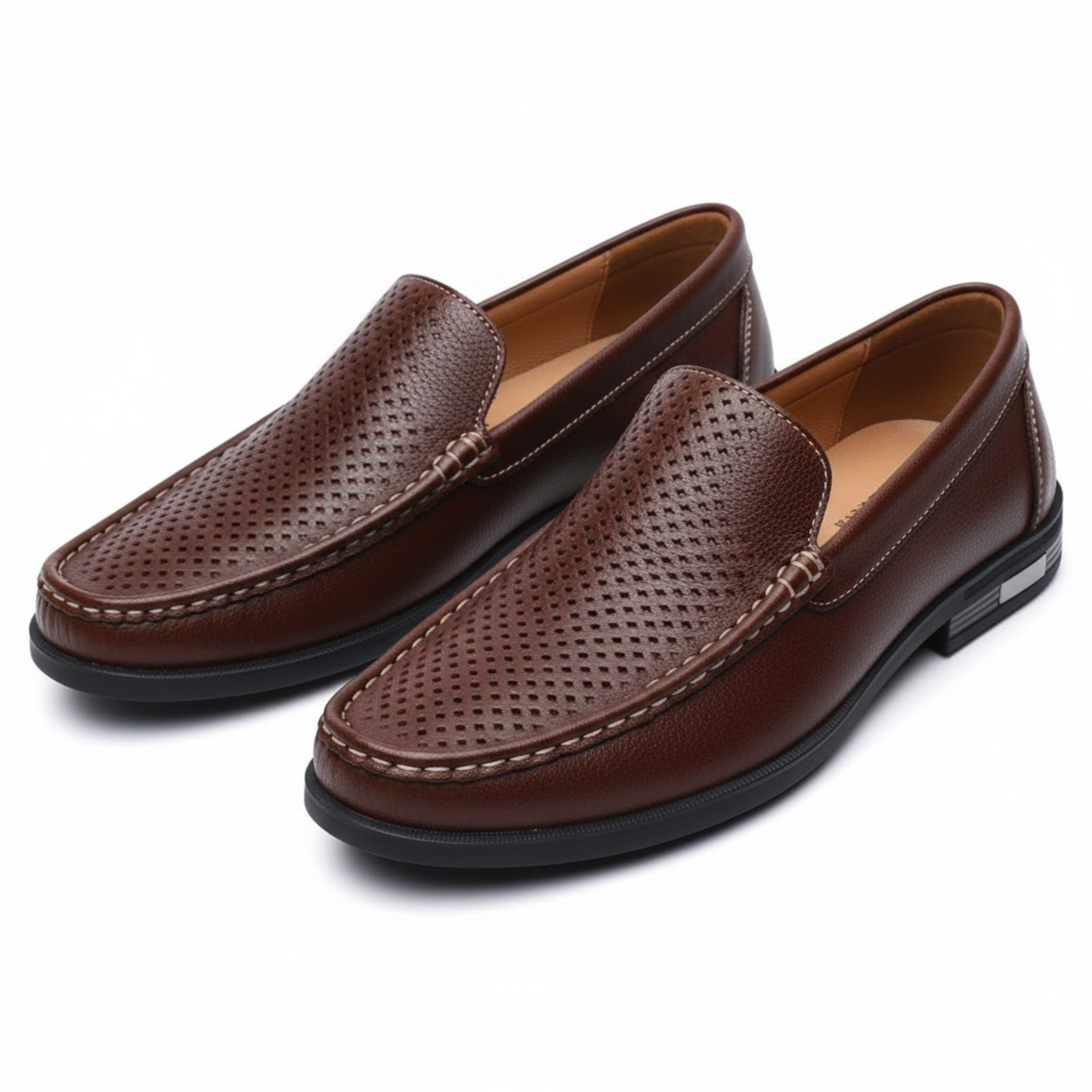 Men's Breathable Leather Slip-On Loafers - Perforated Formal Shoes for Office and Weddings