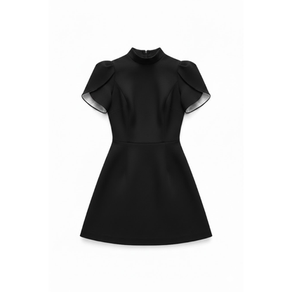 A-Line Mini Dress with Short Puff Sleeves and Bow Detail Empire Waist Short Gown