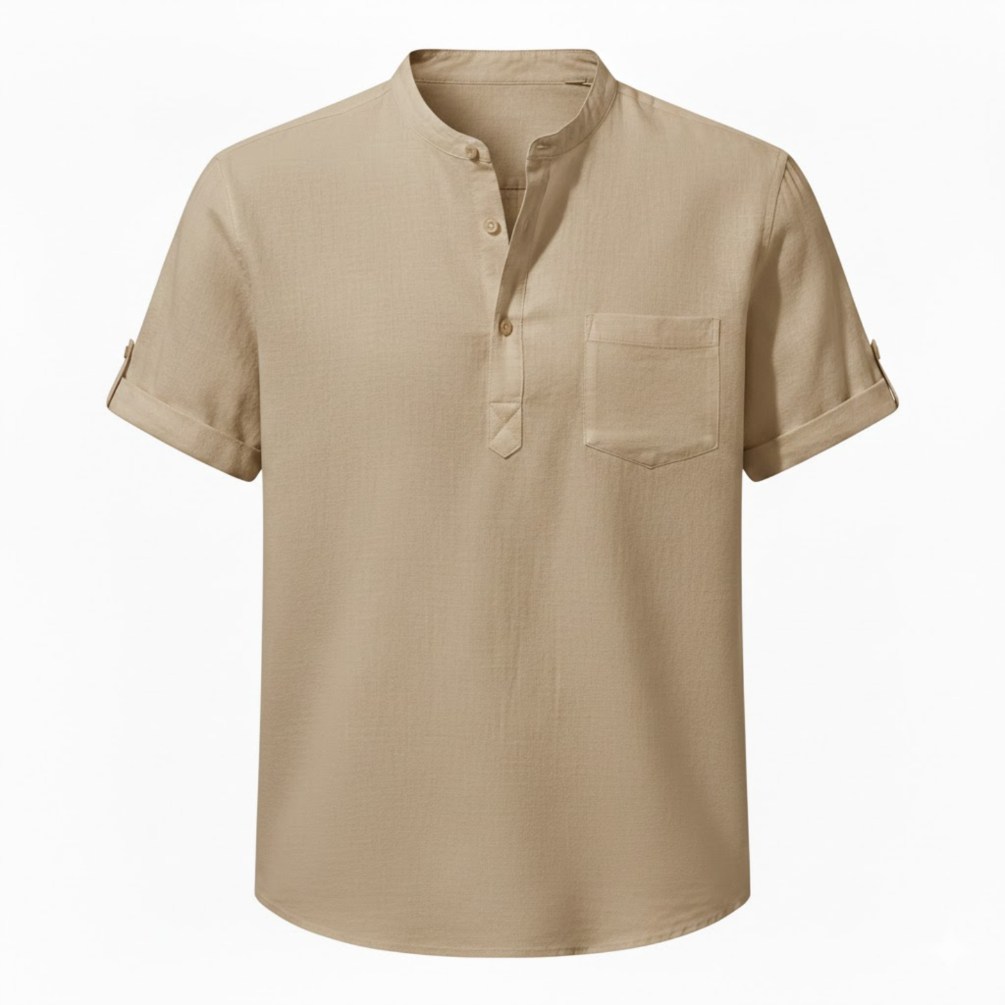 Men's Short Sleeve Cotton Linen Henley Shirt - Breathable Casual Beach Top with Pocket