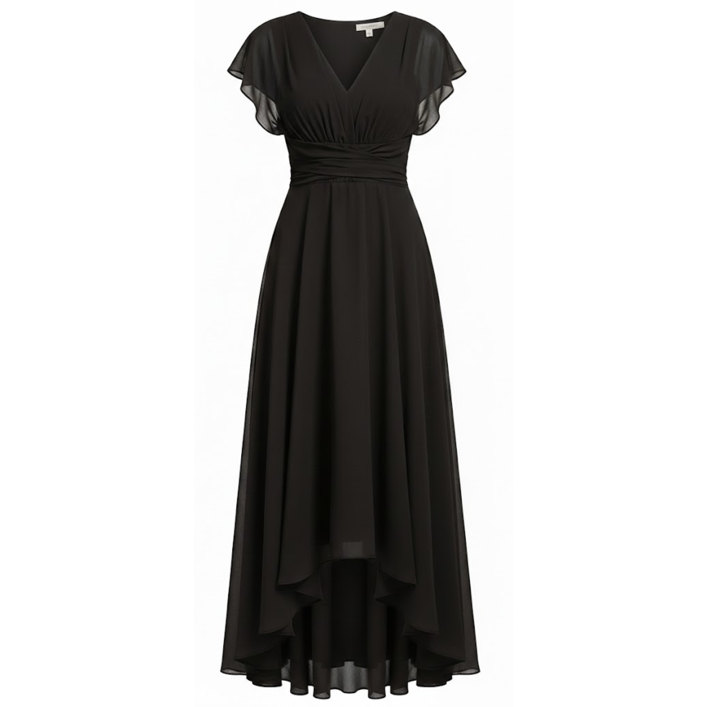 Elegant V-Neck Chiffon Midi Dress with Batwing Sleeves and Irregular Hem for Evening Parties