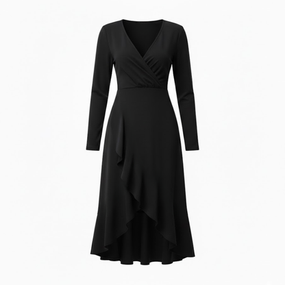 Elegant Women's V-Neck Midi Sheath Dress with Pleated Hem and Front Slit for Special Occasions