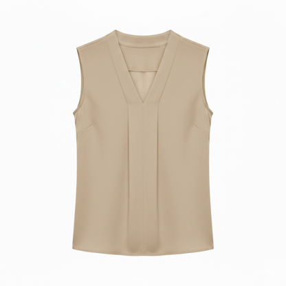 Elegant Women's Sleeveless Chiffon V-Neck Blouse with Loose Fit and Draped Front Design
