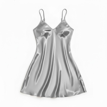 Elegant Satin Lace Trim Nightgown with Adjustable Spaghetti Straps - Mini Sleepwear for Women