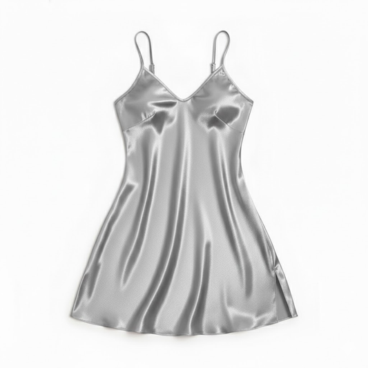 Elegant Satin Lace Trim Nightgown with Adjustable Spaghetti Straps - Mini Sleepwear for Women