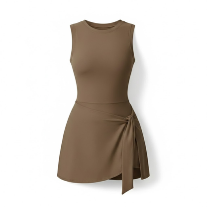 Women's Sleeveless Tennis Dress with Integrated Shorts for Active Training and Fitness