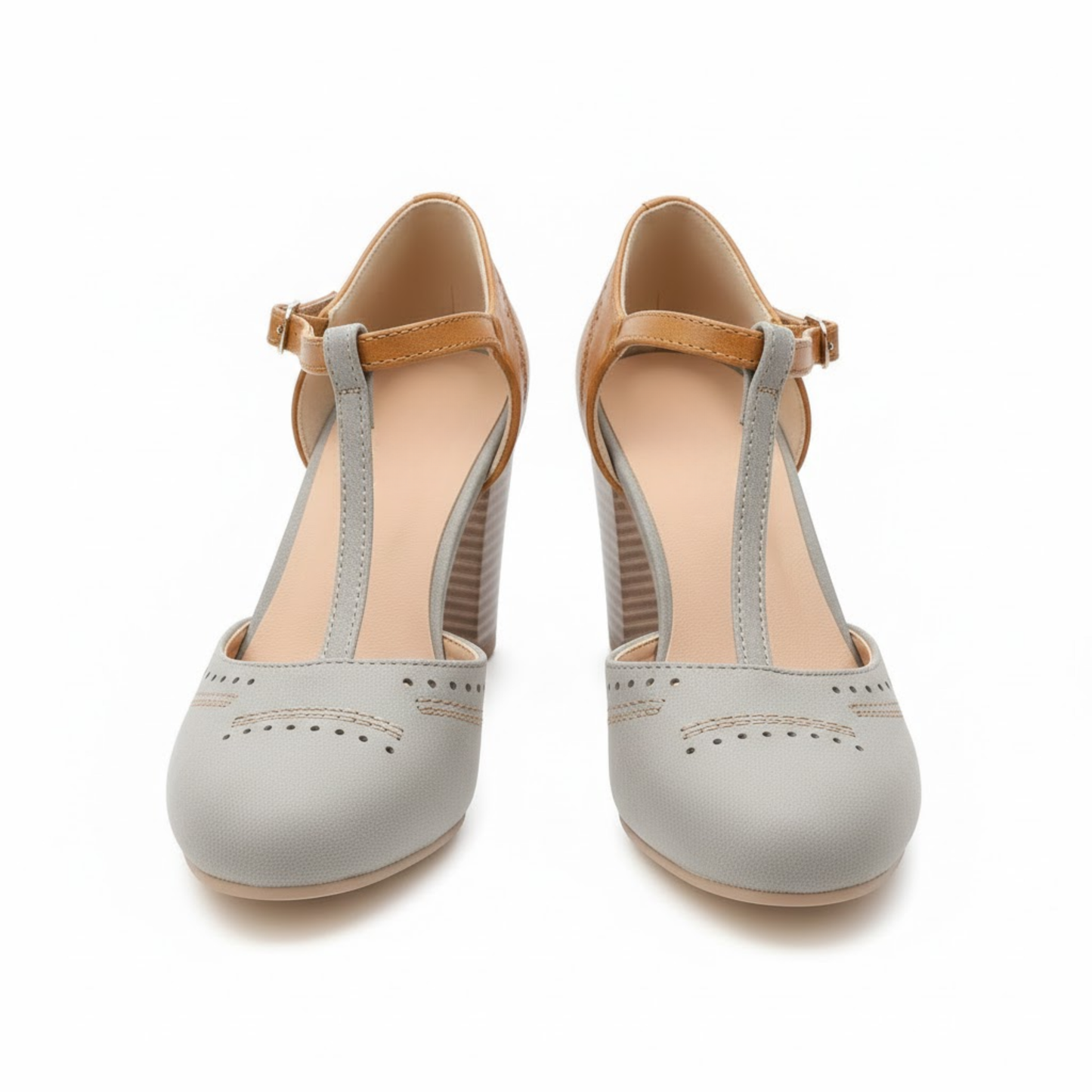 Retro Round Toe T-Strap Mary Jane Pumps with Block Heel - Vintage Casual Footwear