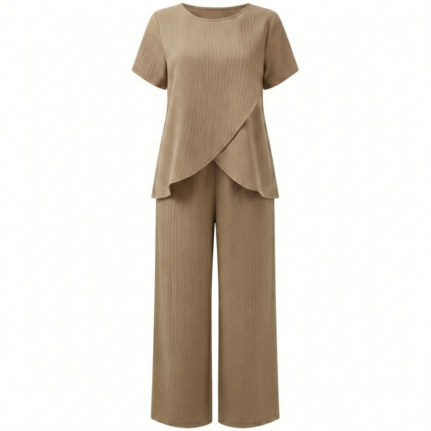 Women's Casual Two-Piece Set with Asymmetrical Split Top and Wide Leg Pants
