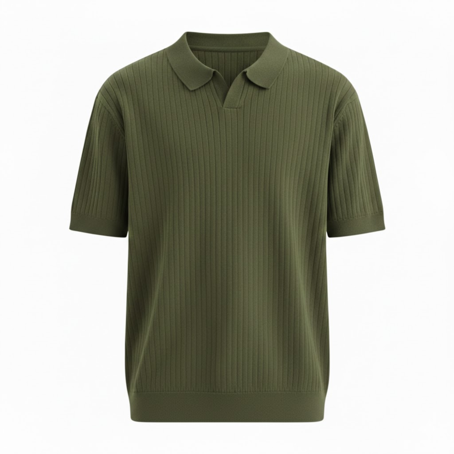 Men's Slim Fit Quick Dry Short Sleeve Ribbed Knit Polo Shirt for Golf and Casual Wear