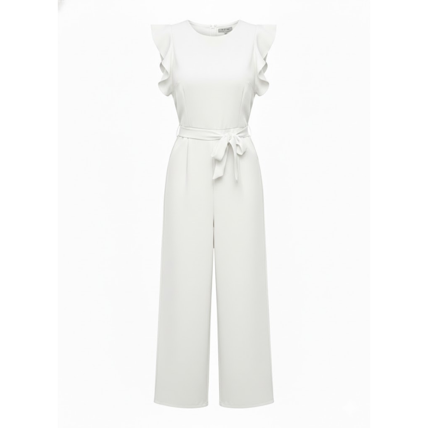 Women's High Waist Ankle-Length Jumpsuit with Flutter Sleeves and Sash - Wide Leg Romper