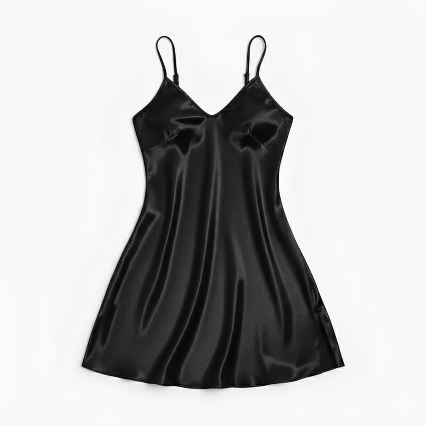 Elegant Satin Lace Trim Nightgown with Adjustable Spaghetti Straps - Mini Sleepwear for Women