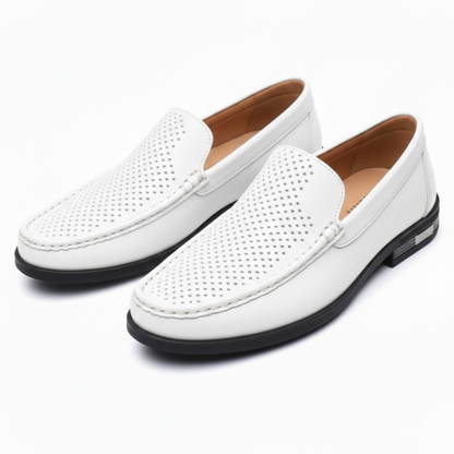 Men's Breathable Leather Slip-On Loafers - Perforated Formal Shoes for Office and Weddings