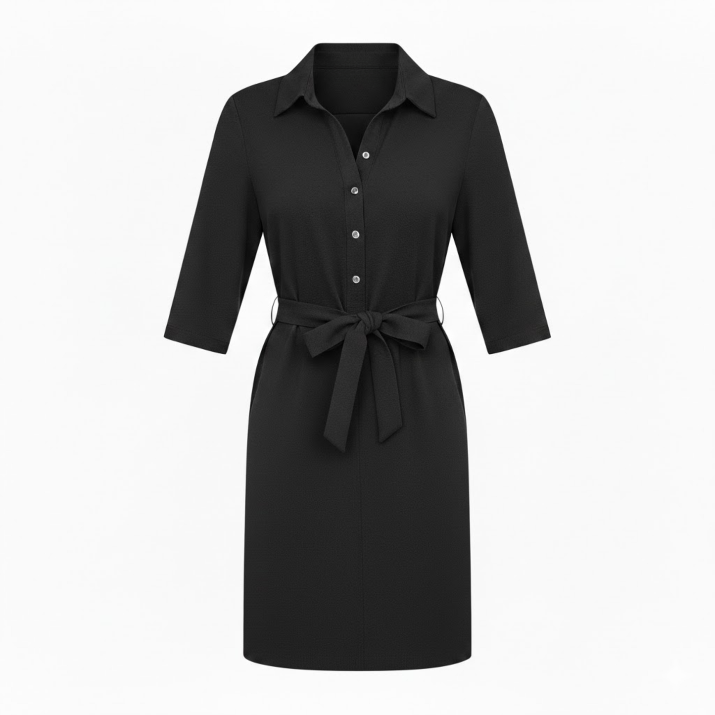 Women's Casual Half Sleeve Shirt Dress with Turn-Down Collar and Adjustable Waist Tie