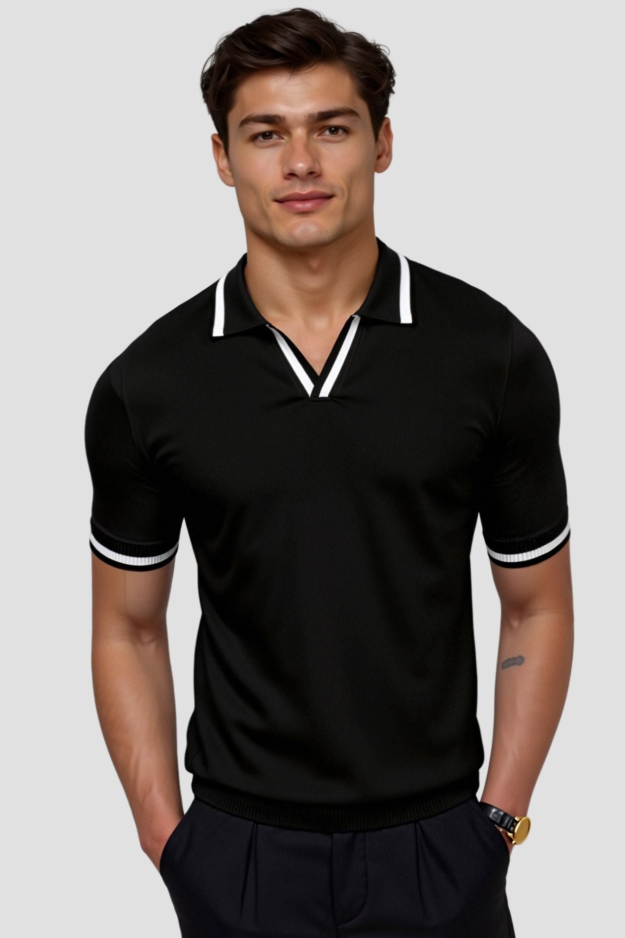 Men's Slim Fit Polo Shirt with Contrast Design - Trendy Casual Attire