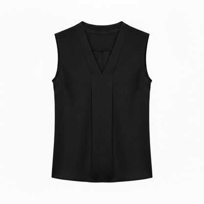 Elegant Women's Sleeveless Chiffon V-Neck Blouse with Loose Fit and Draped Front Design
