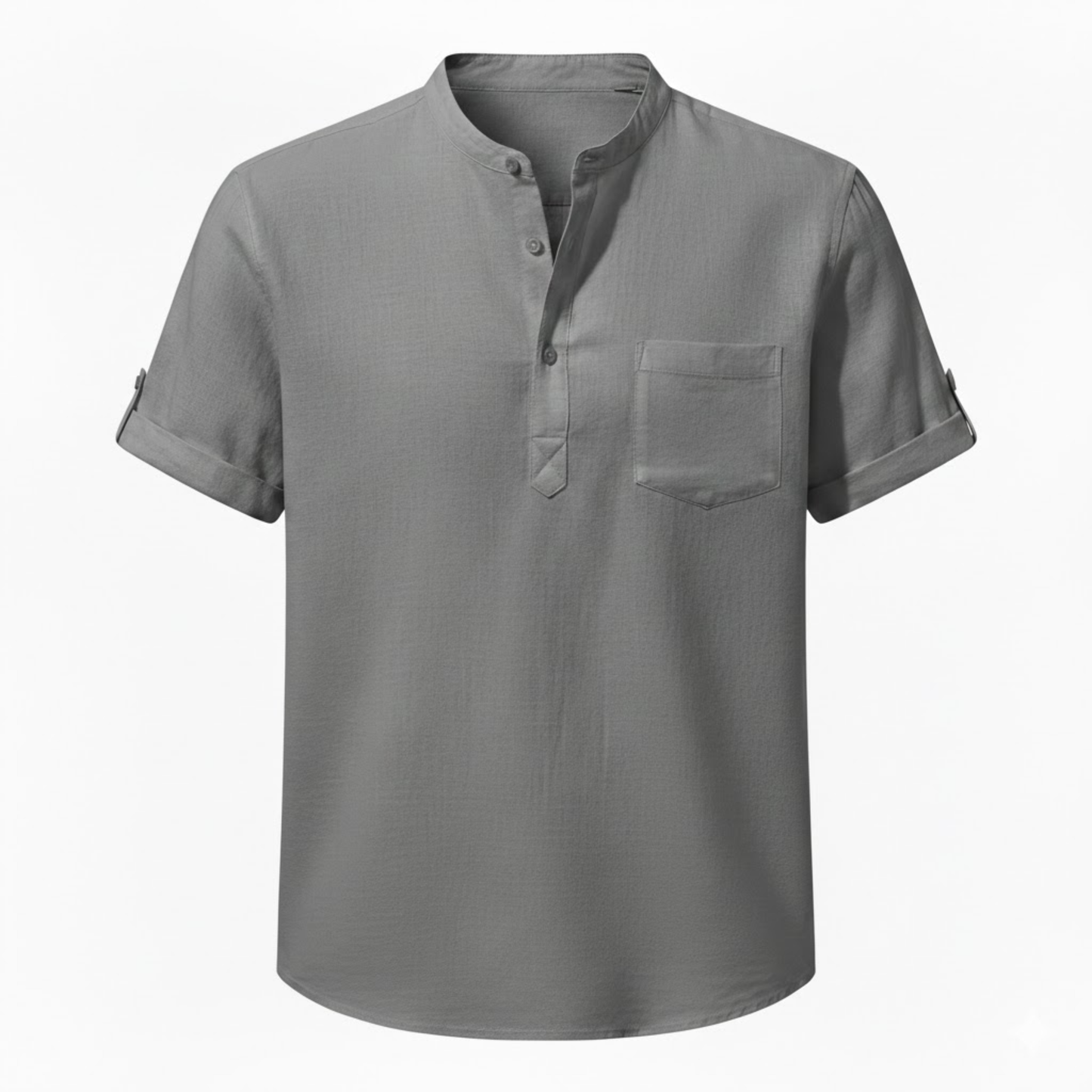 Men's Short Sleeve Cotton Linen Henley Shirt - Breathable Casual Beach Top with Pocket