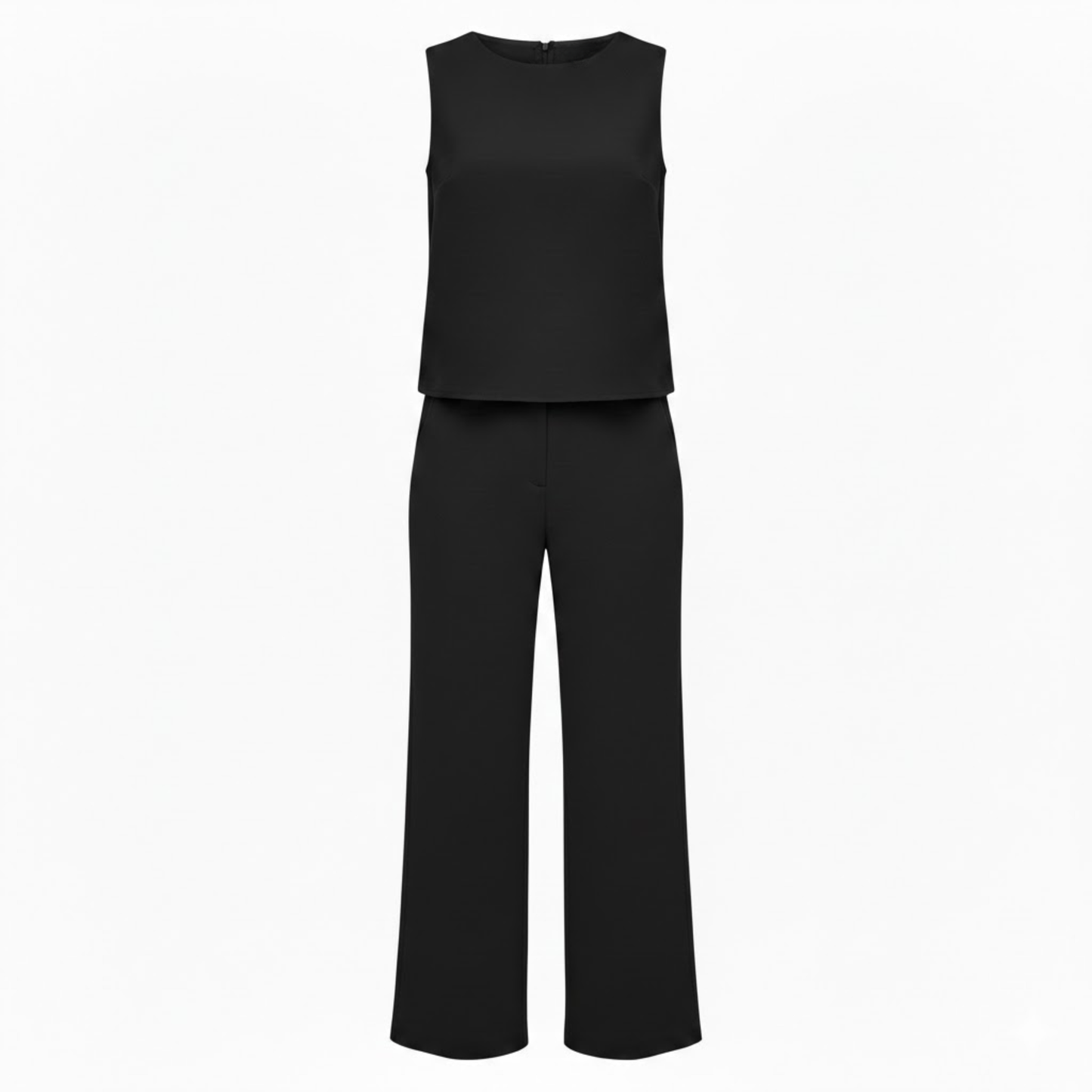 Chic Women's Sleeveless Wide Leg Jumpsuit with Mock Neck and Full-Length Trousers for Effortless Style