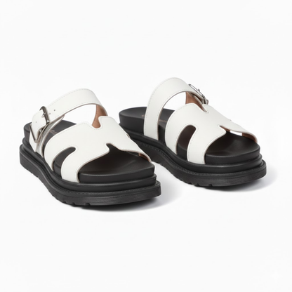 Women's PU Leather Platform Gladiator Sandals with Thick Sole and Buckle Strap - Stylish Roman Footwear