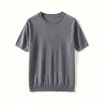 Men's Short Sleeve Crew Neck Merino Wool Blend T-Shirt - Breathable Knit Tee for Comfort