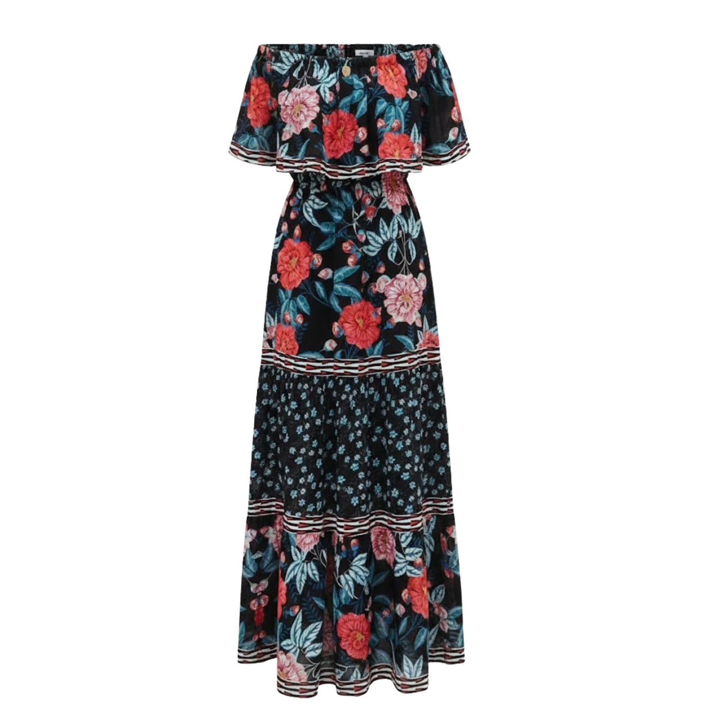 Floral Off-Shoulder Maxi Dress - Ankle-Length A-Line Asymmetrical Gown with Slash Neck