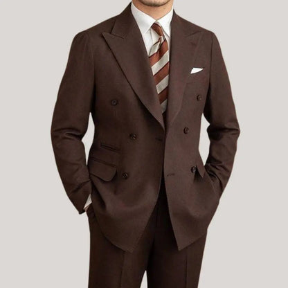 Men's Double Breasted Suit Set - Peak Lapel Jacket and Trousers for Formal Wear