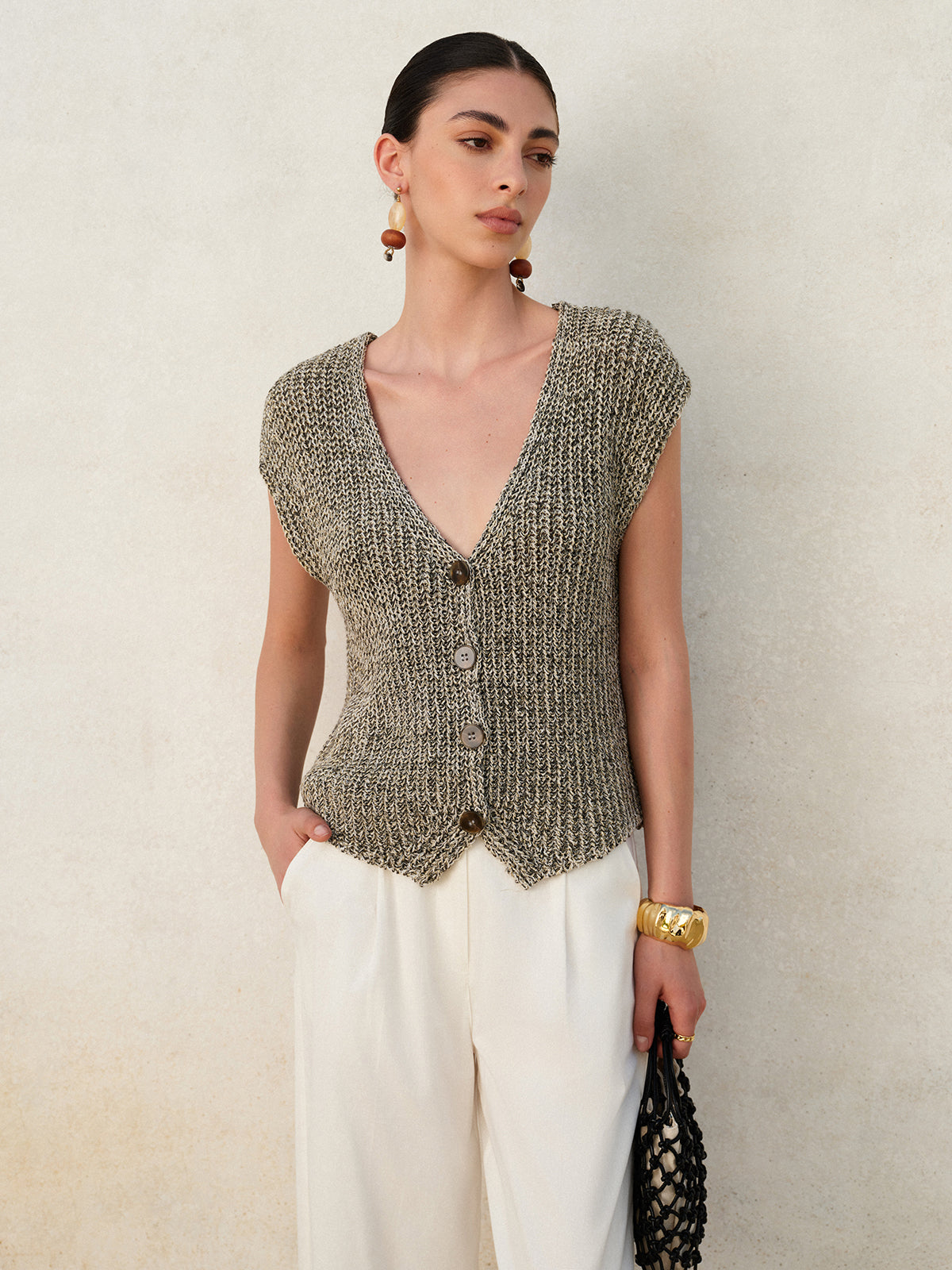 Muriel | Knitted Sleeveless Cardigan Grey